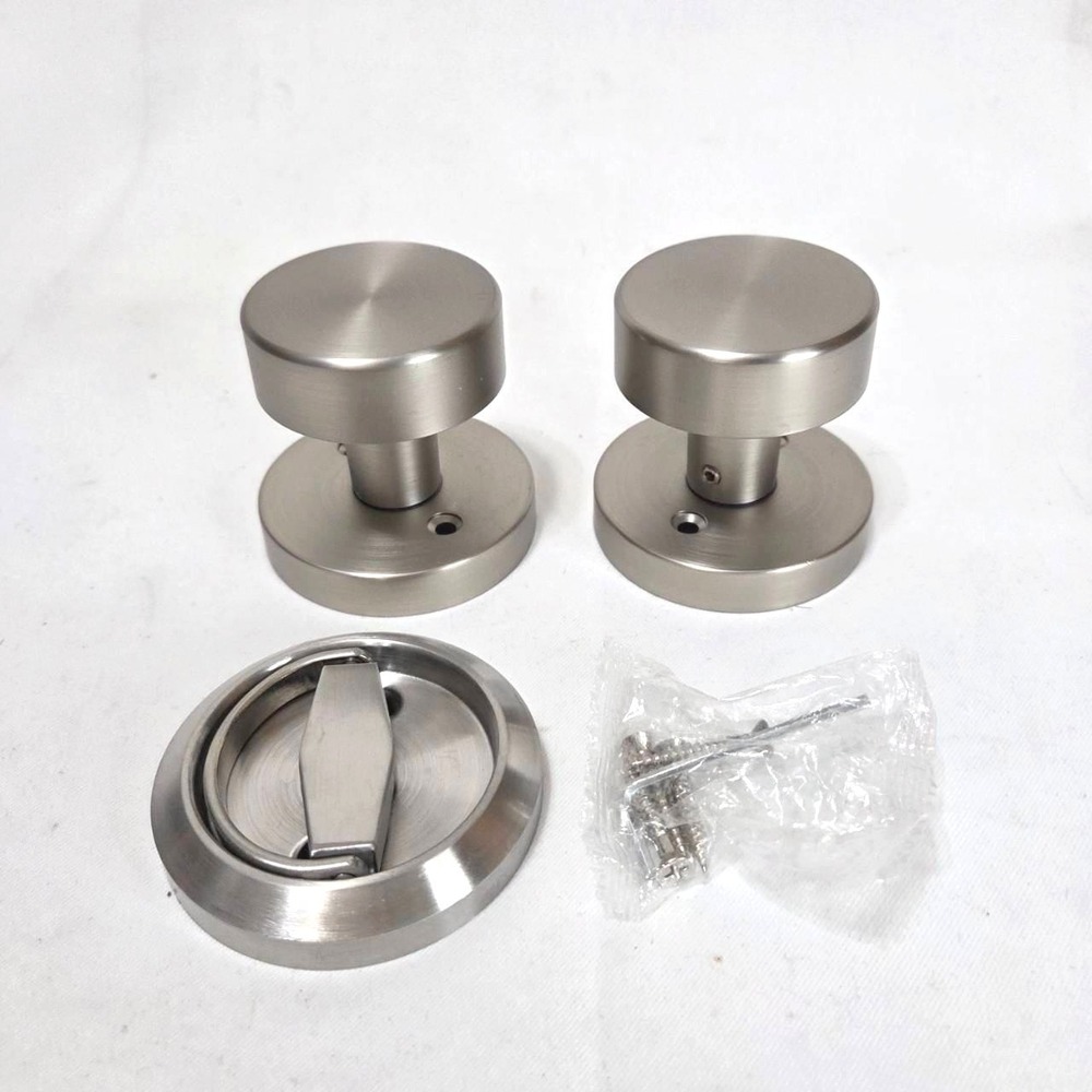 2 Brushed Nickel Dummy Door Knob Single-Sided and Flush Pull Handle Hardware Set